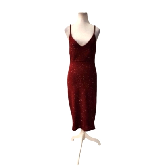 Crimson Red Midi Sparkle Dress spaghetti Straps and Open Back - Picture 7 of 8